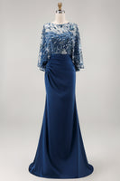 Load image into Gallery viewer, Mermaid Floral Sparkly Navy Sequin Long Ruched Mother of the Bride Dress