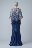 Load image into Gallery viewer, Mermaid Floral Sparkly Navy Sequin Long Ruched Mother of the Bride Dress