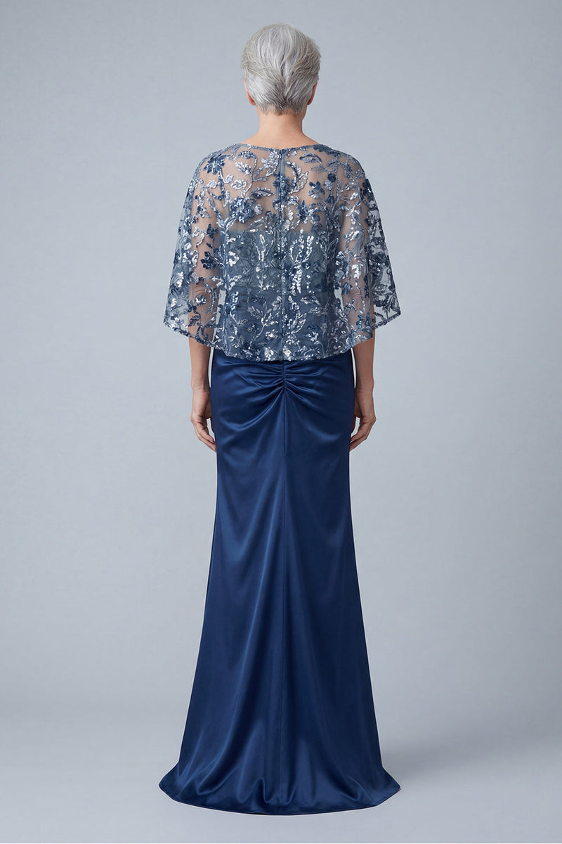 Load image into Gallery viewer, Mermaid Floral Sparkly Navy Sequin Long Ruched Mother of the Bride Dress