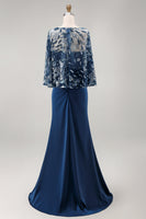 Load image into Gallery viewer, Mermaid Floral Sparkly Navy Sequin Long Ruched Mother of the Bride Dress
