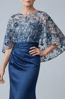 Load image into Gallery viewer, Mermaid Floral Sparkly Navy Sequin Long Ruched Mother of the Bride Dress