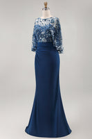 Load image into Gallery viewer, Mermaid Floral Sparkly Navy Sequin Long Ruched Mother of the Bride Dress