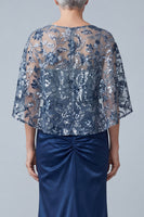 Load image into Gallery viewer, Mermaid Floral Sparkly Navy Sequin Long Ruched Mother of the Bride Dress