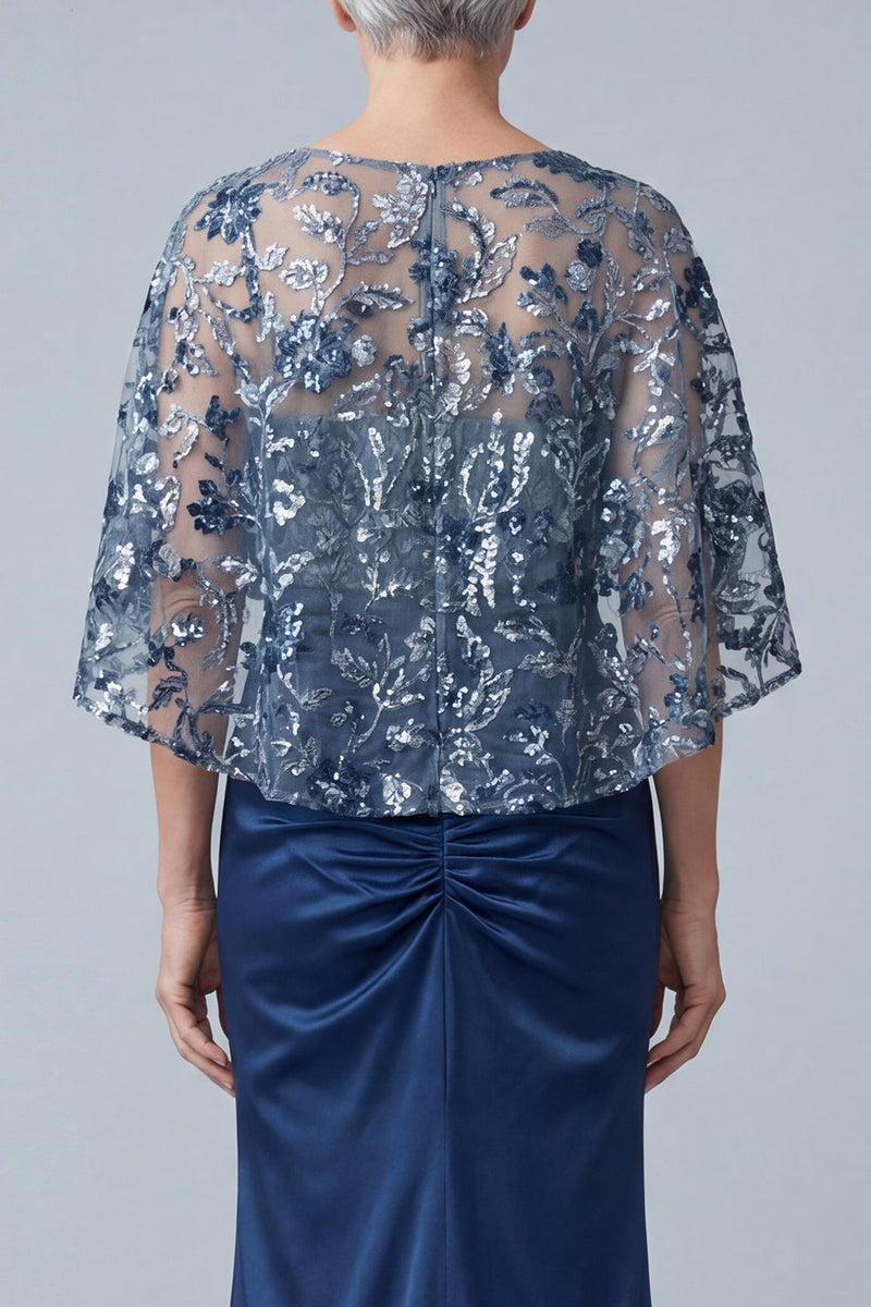 Load image into Gallery viewer, Mermaid Floral Sparkly Navy Sequin Long Ruched Mother of the Bride Dress