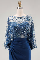 Load image into Gallery viewer, Mermaid Floral Sparkly Navy Sequin Long Ruched Mother of the Bride Dress