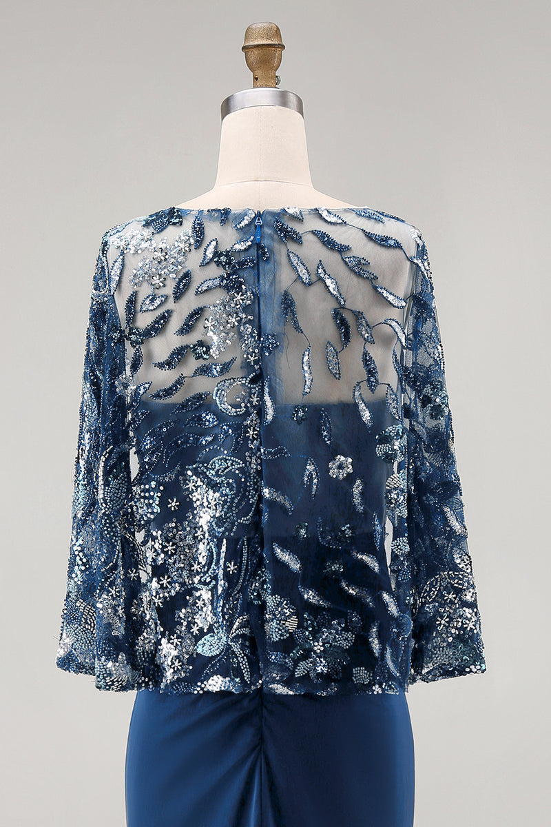 Load image into Gallery viewer, Mermaid Floral Sparkly Navy Sequin Long Ruched Mother of the Bride Dress