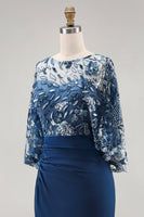 Load image into Gallery viewer, Mermaid Floral Sparkly Navy Sequin Long Ruched Mother of the Bride Dress