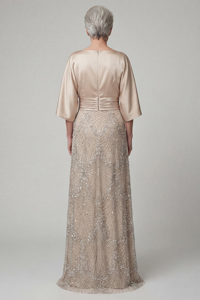 Load image into Gallery viewer, Boat Neck A Line Sparkly Beaded Champagne Long Mother of the Bride Dress
