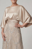 Load image into Gallery viewer, Boat Neck A Line Sparkly Beaded Champagne Long Mother of the Bride Dress