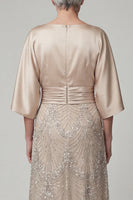 Load image into Gallery viewer, Boat Neck A Line Sparkly Beaded Champagne Long Mother of the Bride Dress