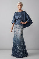 Load image into Gallery viewer, Mermaid Long Floral Navy Sparkly Sequin Mother of the Bride Dress