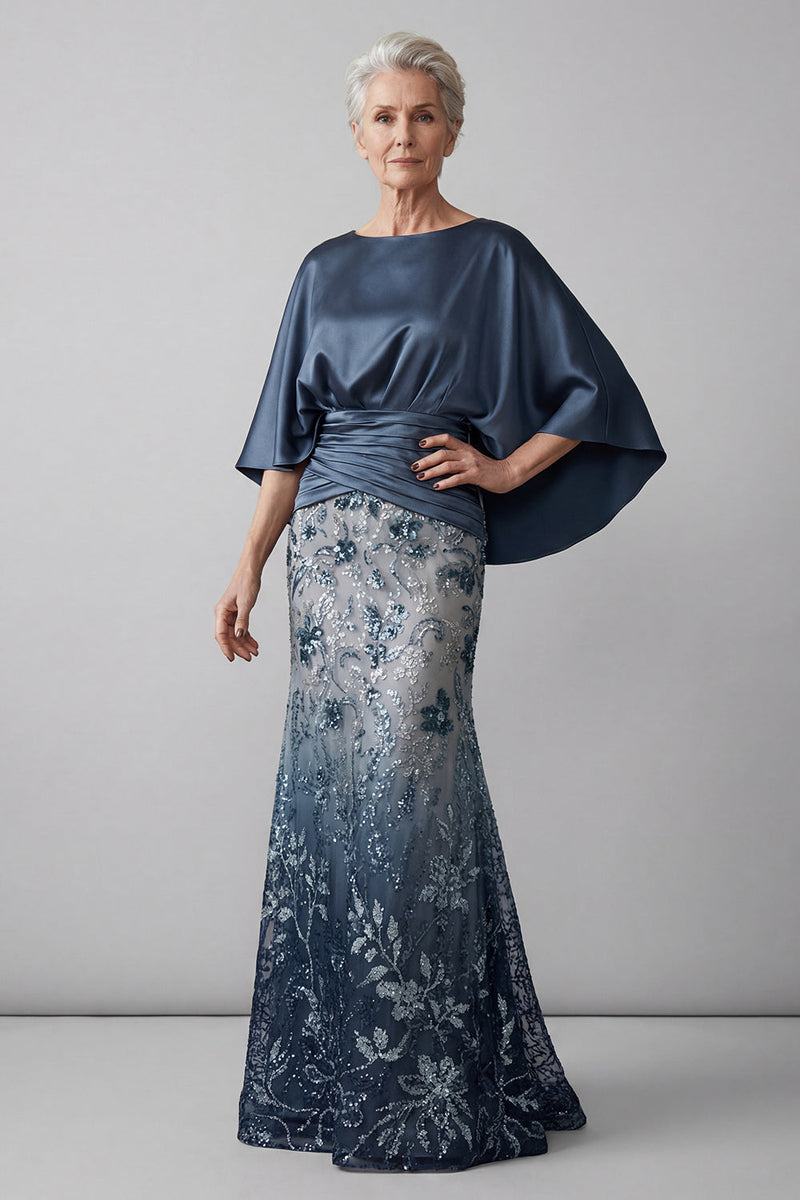 Load image into Gallery viewer, Mermaid Long Floral Navy Sparkly Sequin Mother of the Bride Dress
