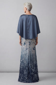 Mermaid Long Floral Navy Sparkly Sequin Mother of the Bride Dress