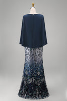Load image into Gallery viewer, Mermaid Long Floral Navy Sparkly Sequin Mother of the Bride Dress