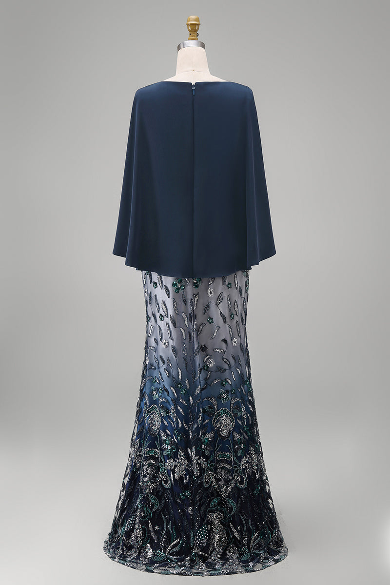 Load image into Gallery viewer, Mermaid Long Floral Navy Sparkly Sequin Mother of the Bride Dress