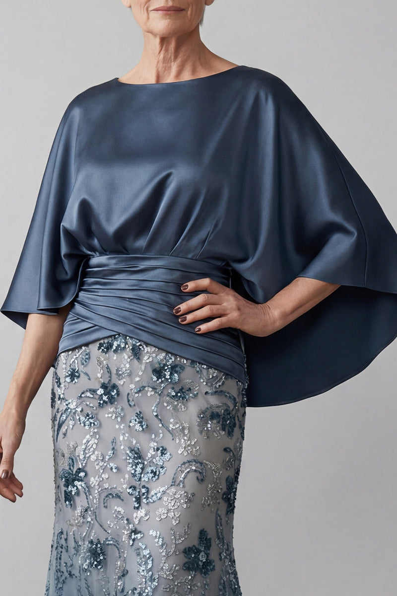 Load image into Gallery viewer, Mermaid Long Floral Navy Sparkly Sequin Mother of the Bride Dress