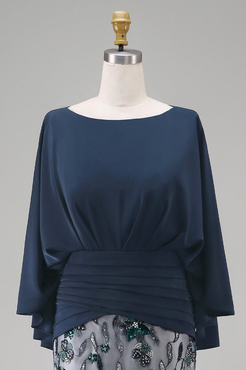 Load image into Gallery viewer, Mermaid Long Floral Navy Sparkly Sequin Mother of the Bride Dress