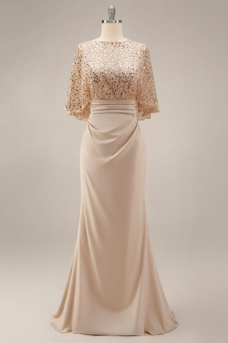 Load image into Gallery viewer, Sparkly Champagne Mermaid Sequin Long Mother of the Bride Dress with Pockets