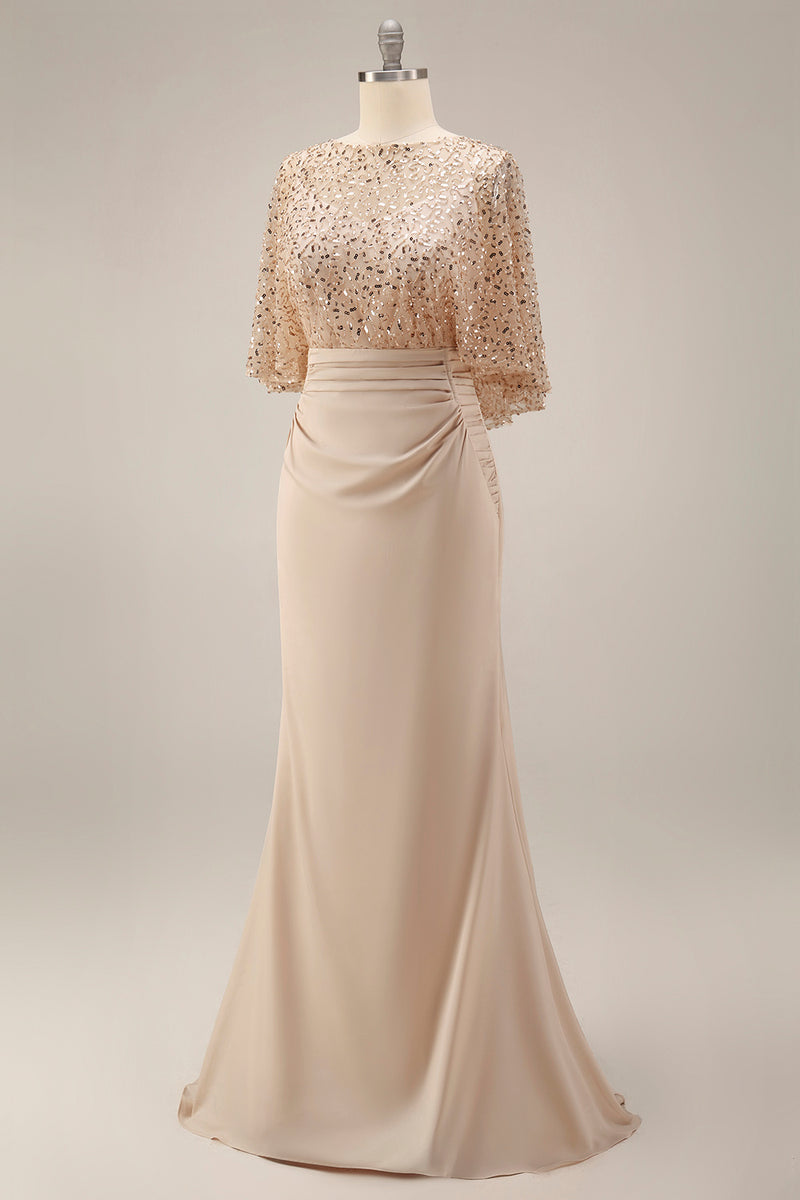 Load image into Gallery viewer, Sparkly Champagne Mermaid Sequin Long Mother of the Bride Dress with Pockets