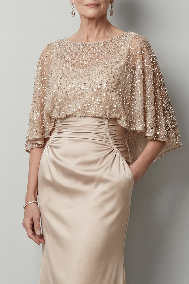 Load image into Gallery viewer, Sparkly Champagne Mermaid Sequin Long Mother of the Bride Dress with Pockets