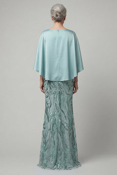 Mermaid Sparkly Sequin Blue Long Mother of the Bride Dress