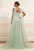 Load image into Gallery viewer, A Line Dusty Sage Floral Neck Scarf Long Prom Dress with Slit