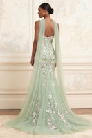 Load image into Gallery viewer, Mermaid Strapless Dusty Sage Floral Neck Scarf Long Prom Dress