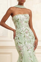 Load image into Gallery viewer, Mermaid Strapless Dusty Sage Floral Neck Scarf Long Prom Dress
