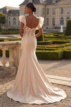 Blush Mermaid Corset V-Neck Floral Long Prom Dress with Ruffles