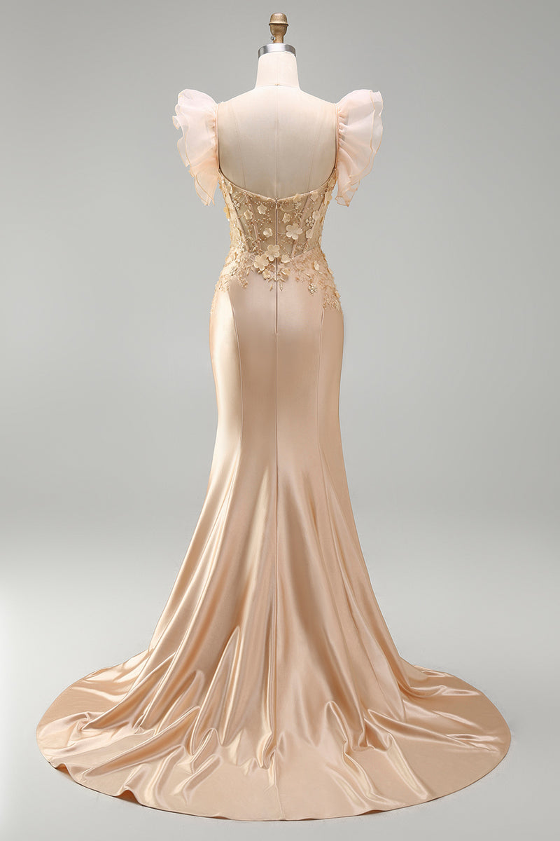 Load image into Gallery viewer, Blush Mermaid Corset V-Neck Floral Long Prom Dress with Ruffles