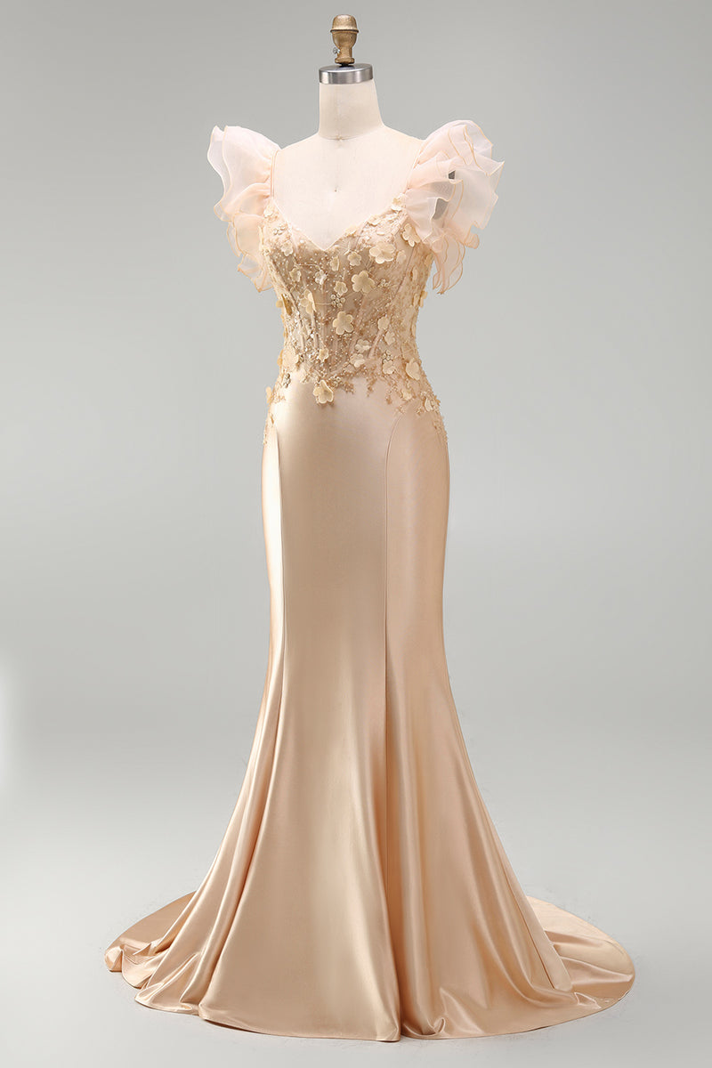 Load image into Gallery viewer, Blush Mermaid Corset V-Neck Floral Long Prom Dress with Ruffles
