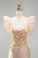 Load image into Gallery viewer, Blush Mermaid Corset V-Neck Floral Long Prom Dress with Ruffles
