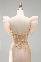 Load image into Gallery viewer, Blush Mermaid Corset V-Neck Floral Long Prom Dress with Ruffles