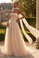 Load image into Gallery viewer, Floral Strapless A Line Corset Blush Neck Scarf Long Prom Dress