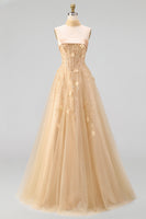 Load image into Gallery viewer, Floral Strapless A Line Corset Blush Neck Scarf Long Prom Dress