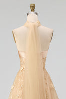 Load image into Gallery viewer, Floral Strapless A Line Corset Blush Neck Scarf Long Prom Dress