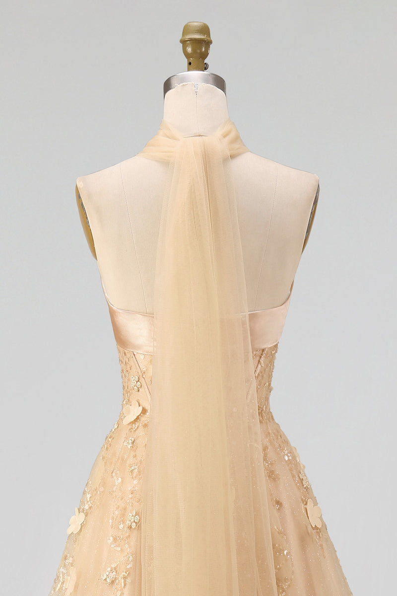Load image into Gallery viewer, Floral Strapless A Line Corset Blush Neck Scarf Long Prom Dress
