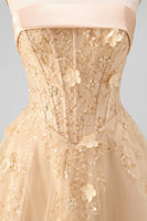 Load image into Gallery viewer, Floral Strapless A Line Corset Blush Neck Scarf Long Prom Dress