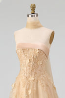 Load image into Gallery viewer, Floral Strapless A Line Corset Blush Neck Scarf Long Prom Dress