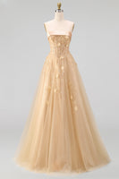 Load image into Gallery viewer, Floral Strapless A Line Corset Blush Neck Scarf Long Prom Dress