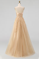 Load image into Gallery viewer, Floral Strapless A Line Corset Blush Neck Scarf Long Prom Dress
