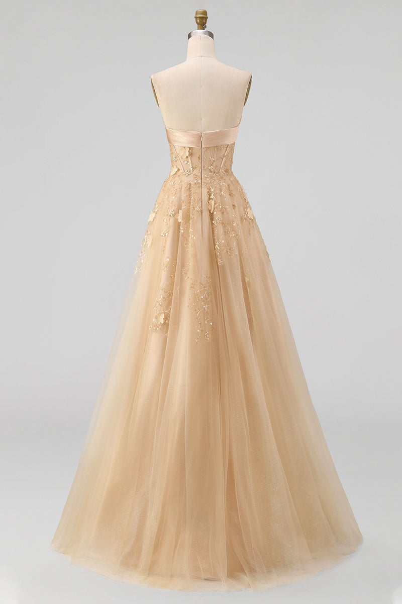 Load image into Gallery viewer, Floral Strapless A Line Corset Blush Neck Scarf Long Prom Dress