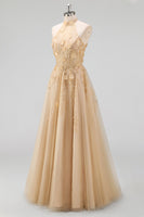 Load image into Gallery viewer, High Neck Corset Floral A Line Blush Long Prom Dress with Slit