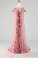 Load image into Gallery viewer, Cold Shoulder Pink Sparkly Long Neck Scarf Mermaid Beaded Prom Dress
