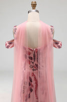 Load image into Gallery viewer, Cold Shoulder Pink Sparkly Long Neck Scarf Mermaid Beaded Prom Dress