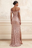 Load image into Gallery viewer, Sparkly Beaded Off the Shoulder Blush Long Floral Prom Dress with Slit
