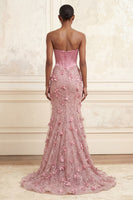 Load image into Gallery viewer, Floral Corset Basque Waist Pink Strapless Long Mermaid Prom Dress
