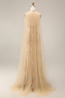Load image into Gallery viewer, High Neck Champagne Sparkly Long Beaded Prom Dress with Cape
