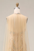 Load image into Gallery viewer, High Neck Champagne Sparkly Long Beaded Prom Dress with Cape