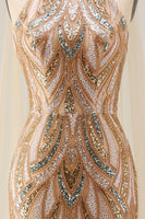 Load image into Gallery viewer, High Neck Champagne Sparkly Long Beaded Prom Dress with Cape